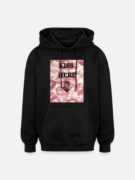 T-SHIRT KISS HERE - Oversized Unisex Hoodie - Schwarz