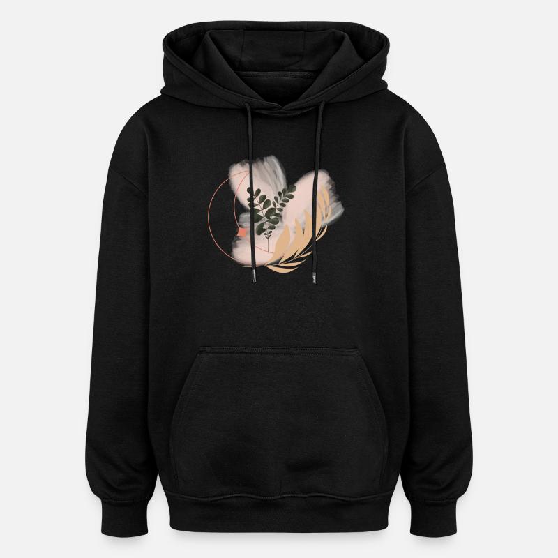 Florale Pastel Cercle Feuilles - Sweat à capuche oversize unisexe - noir