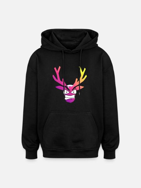 Wütender Weihnachts-Schneehirschkopf - Oversized Unisex Hoodie - Schwarz