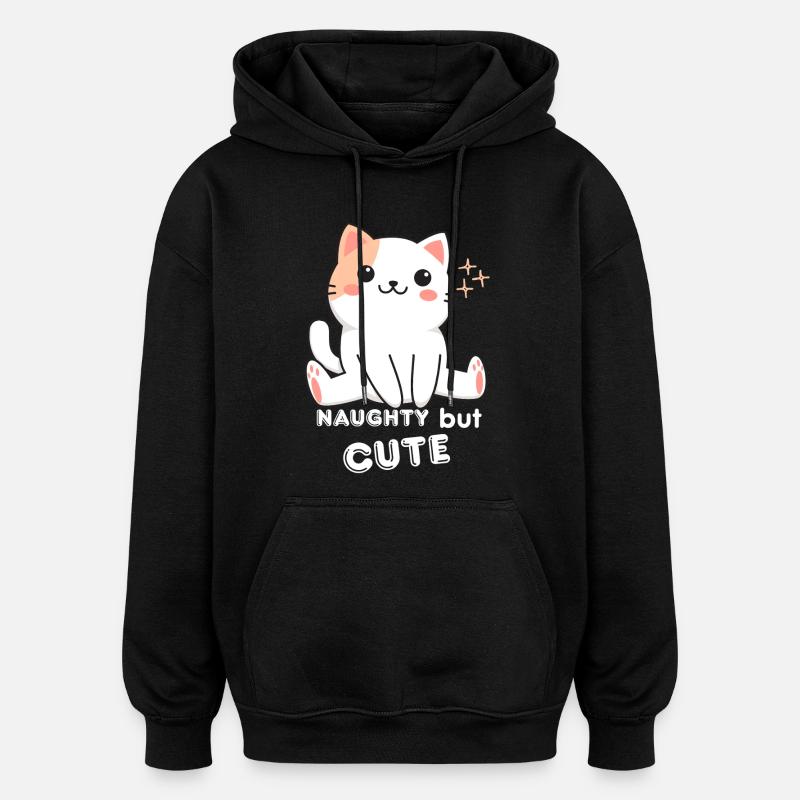 Mischievous and Cute Cat - Oversized Unisex Hoodie - black