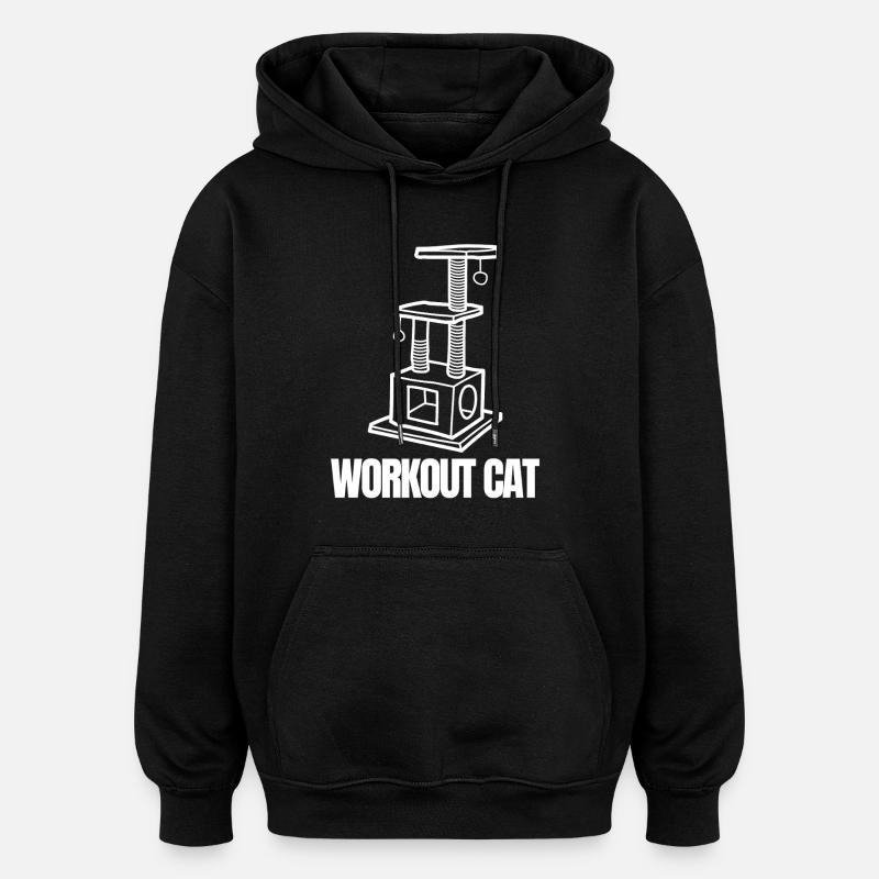 Workout Cat Emblem - Oversized Unisex Hoodie - black