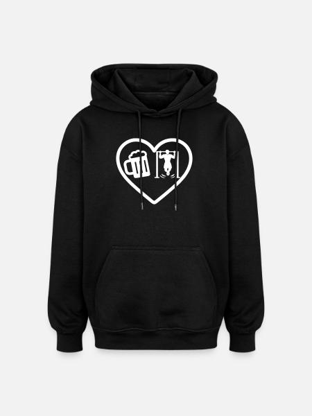 Heart Street Workout Beer - Oversized Unisex Hoodie - black