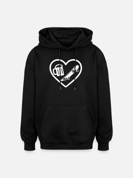 Heart Skateboard Beer - Oversized Unisex Hoodie - black