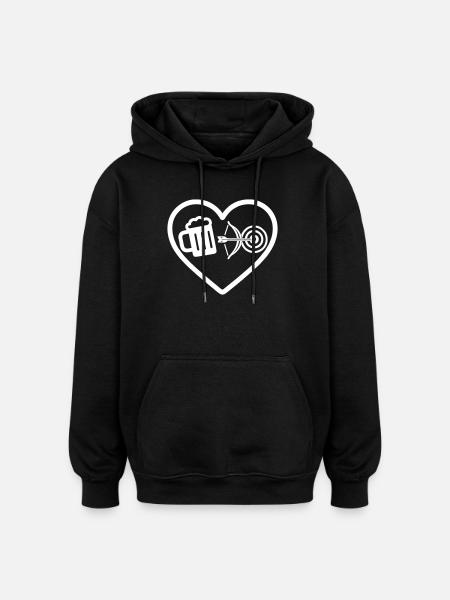 Heart Beer Archery Humor  - Oversized Unisex Hoodie - black