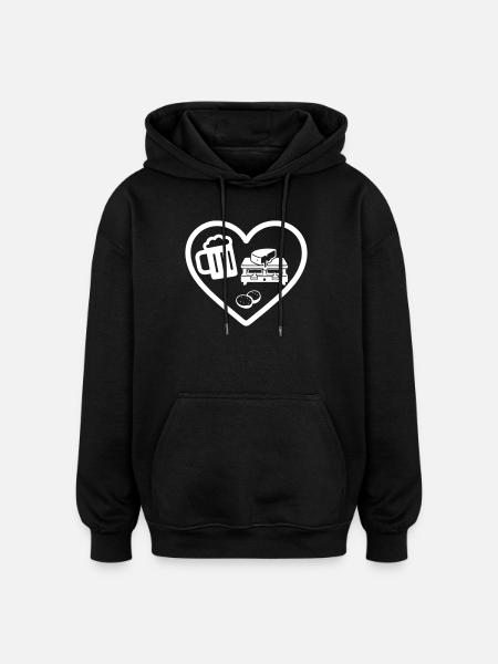 Heart Beer Raclette Humor - Oversized Unisex Hoodie - black