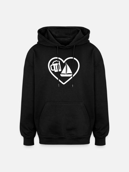 Heart Beer Sailing Humor - Oversized Unisex Hoodie - black