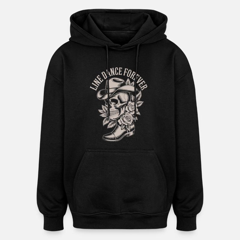 Line Dance Skull with Hat Roses - Oversized Unisex Hoodie - black