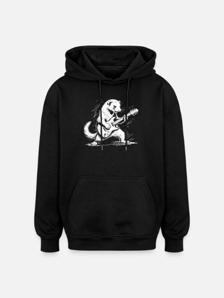 Ferret with rock style guitar - Oversized Unisex Hoodie - black
