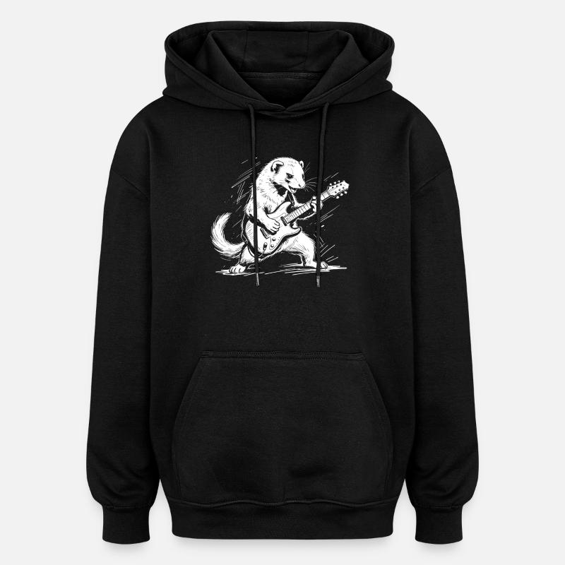 Frettchen mit Rock-Gitarre - Oversized Unisex Hoodie - Schwarz