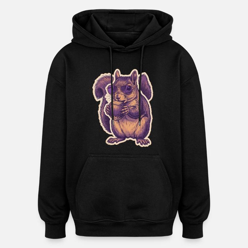 Eichhörnchen Mit Sonnenbrille Knabbert Haselnuss - Oversized Unisex Hoodie - Schwarz