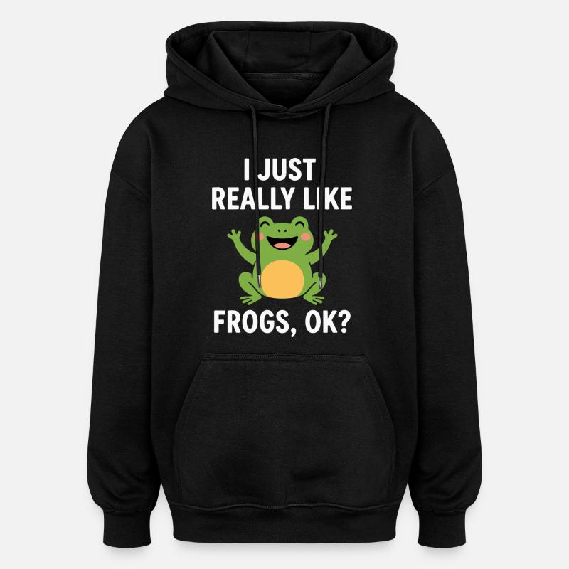 J’aime beaucoup les grenouilles Design - Sweat à capuche oversize unisexe - noir