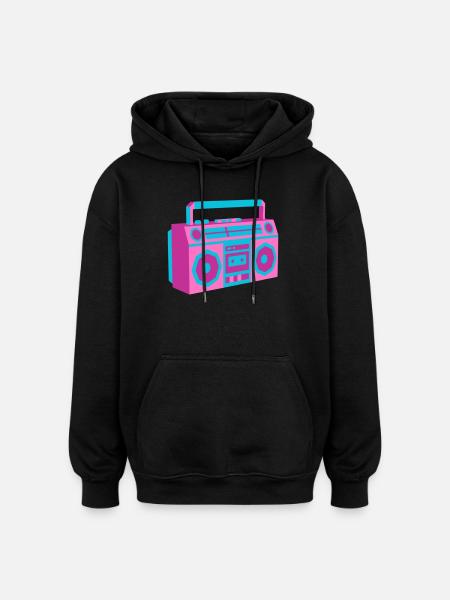 Boombox Ghettoblaster 80s Retro Roller Disco - Oversized Unisex Hoodie - black