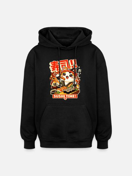 Kawaii Sushi Katze - Oversized Unisex Hoodie - Schwarz