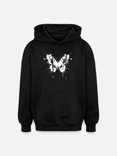 Butterfly in white ink chips - Oversized Unisex Hoodie - black