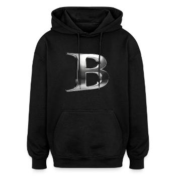 Chrome ,, B" Metallic - Oversized Unisex Hoodie - Schwarz - Vorne - Noah (186cm)