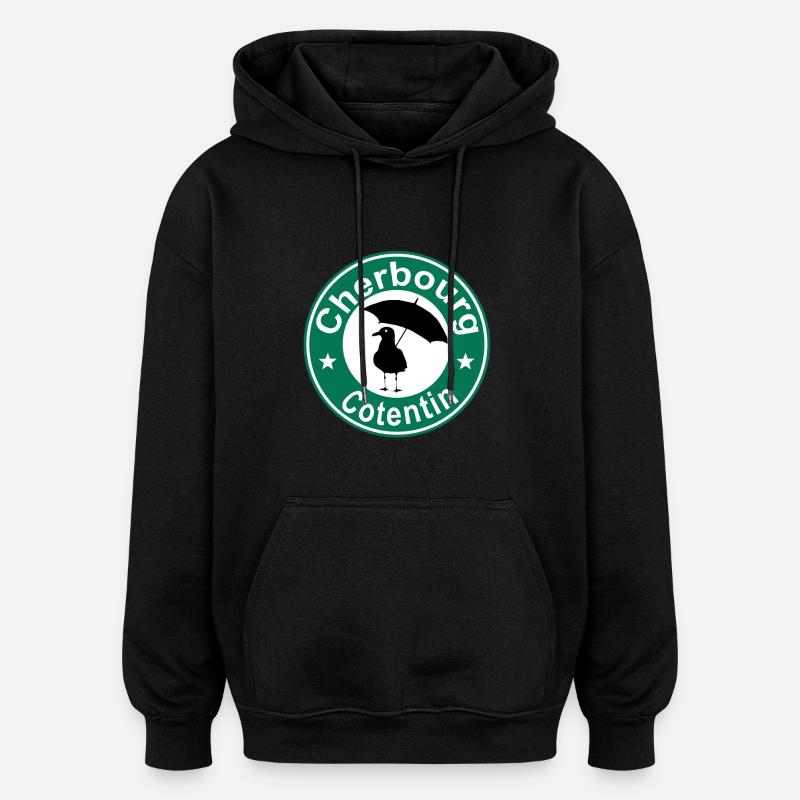 Cherbourg sur fond vert - Sweat à capuche oversize unisexe - noir