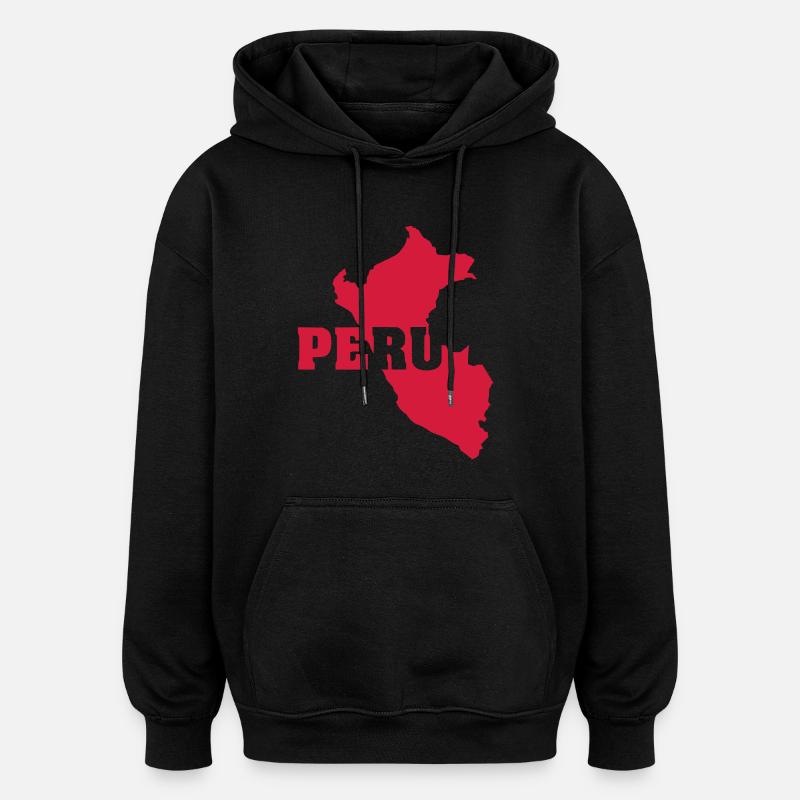 Pérou (ID: 002006) - Sweat à capuche oversize unisexe - noir