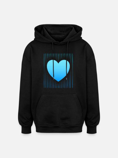 blue heart blue lines - Oversized Unisex Hoodie - black