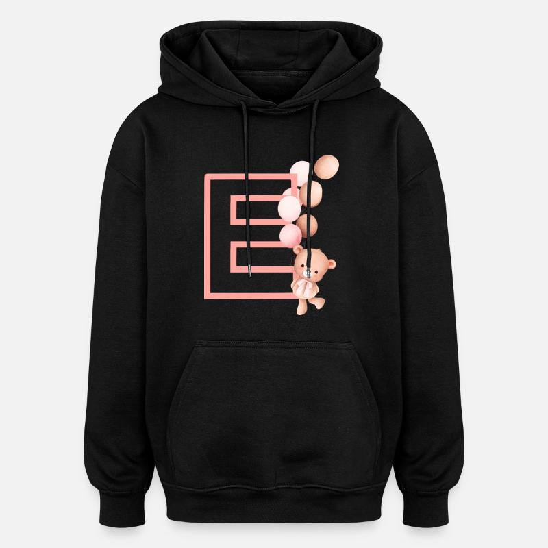 Letter e pink bear - Oversized Unisex Hoodie - black