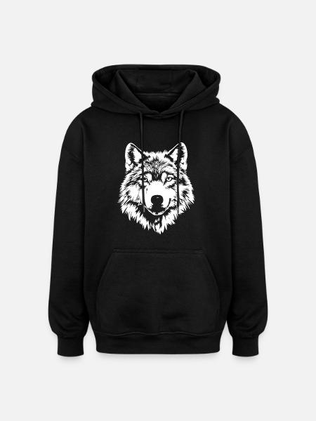 Wolf Face - Oversized Unisex Hoodie - black
