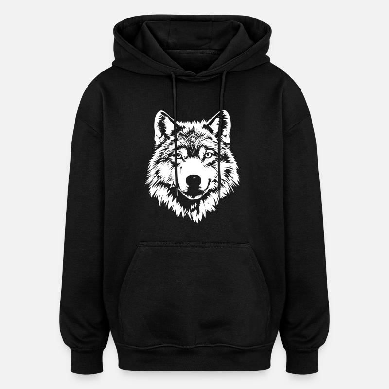 Wolf Face - Oversized Unisex Hoodie - black