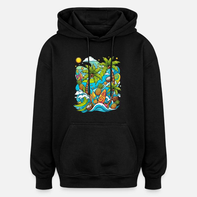 Modèle de vacances tropicales - Sweat à capuche oversize unisexe - noir