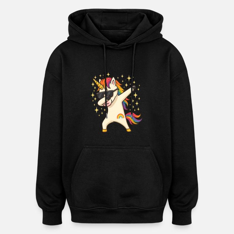 Licorne - Sweat à capuche oversize unisexe - noir