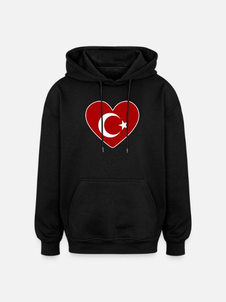 Heart as a Turkish flag - Oversized Unisex Hoodie - black