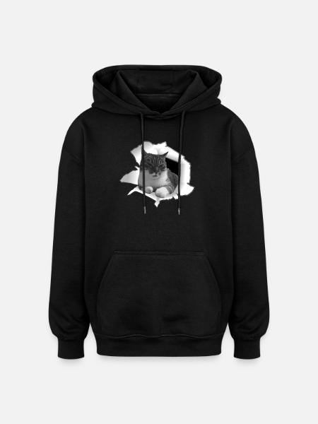 Chat mignon de Loch Cat Friend - Sweat à capuche oversize unisexe - noir