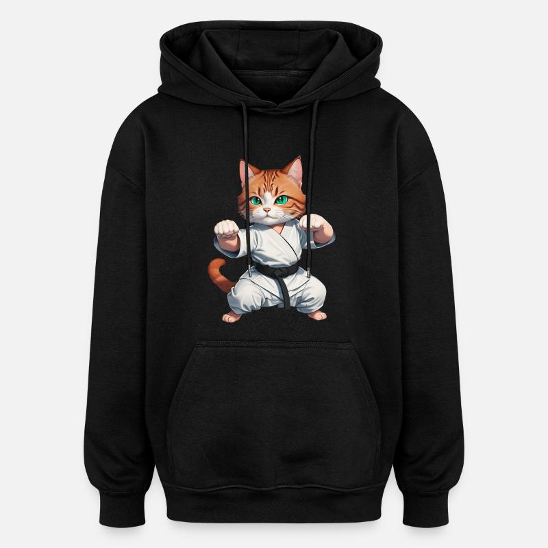 Karaté Chat - Kung-Fu Cat - Sweat à capuche oversize unisexe - noir