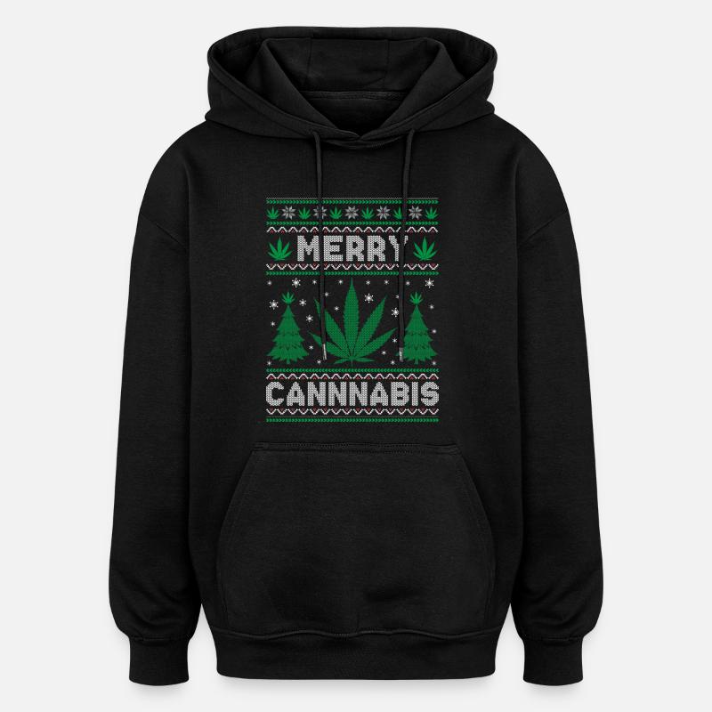 Joyeux Noël, Joyeux Cannabis - Sweat à capuche oversize unisexe - noir