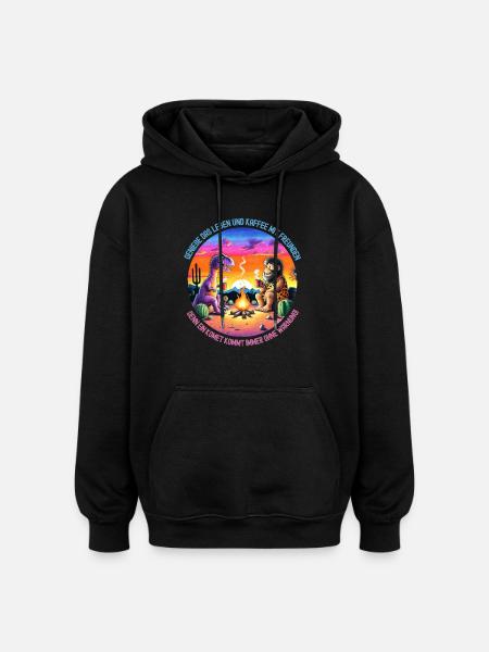 Dinosaur and lion camping - Oversized Unisex Hoodie - black