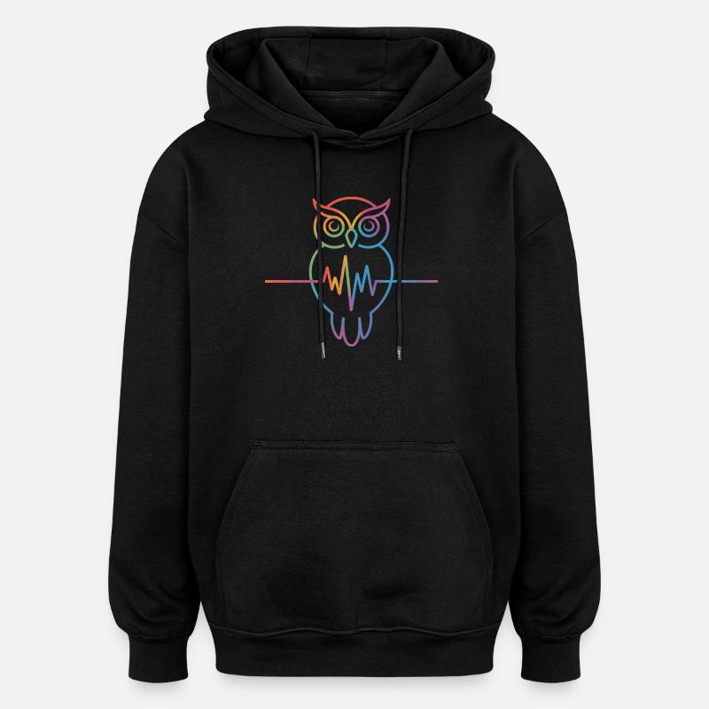Regenbogen Eule Herzschlag Design - Oversized Unisex Hoodie - Schwarz