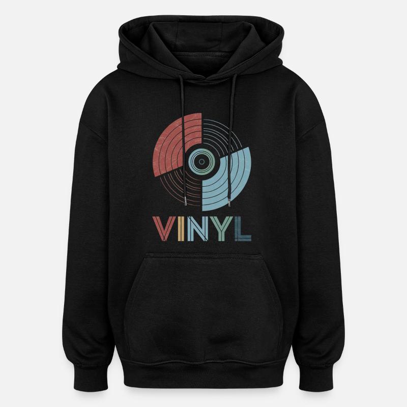 Vinyl rétro - Sweat à capuche oversize unisexe - noir