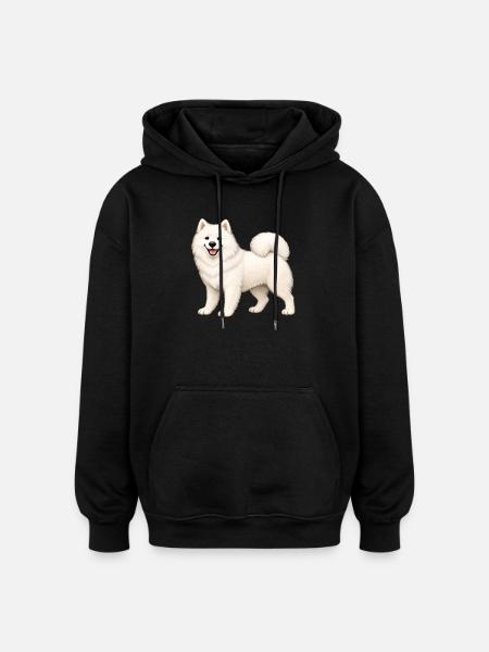White Furry Samoyed - Oversized Unisex Hoodie - black