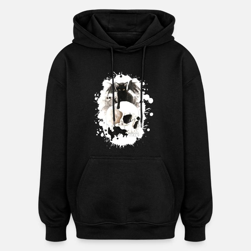 Witch cat on skull - Oversized Unisex Hoodie - black