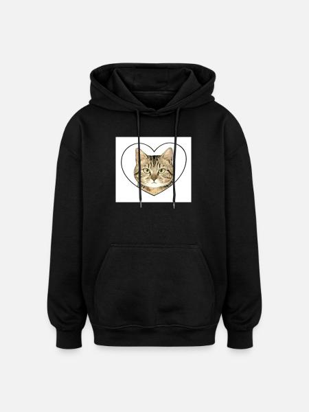 Feline Heart: Cat Portrait - Oversized Unisex Hoodie - black