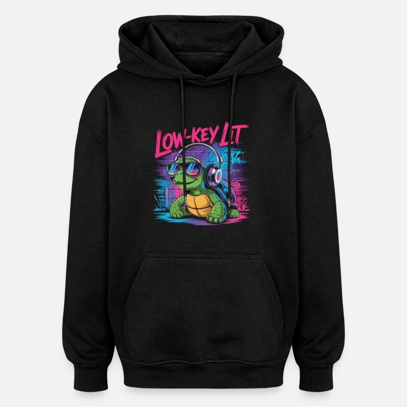 Low-Key Lit Turtle - Oversized Unisex Hoodie - black