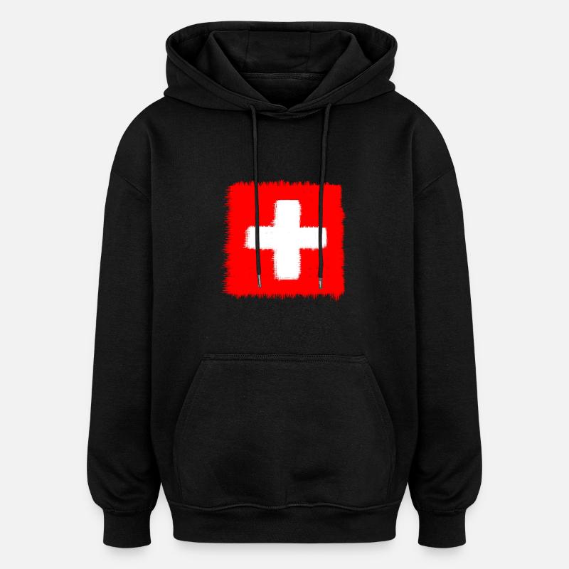 Drapeau suisse - Sweat à capuche oversize unisexe - noir