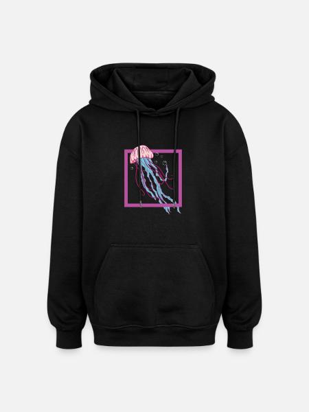 Jellyfish - Water - Sea - Coloured - Oversized Unisex Hoodie - black