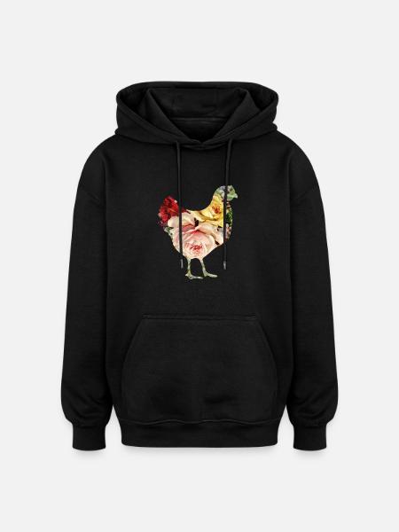 Blumen-Huhn - Oversized Unisex Hoodie - Schwarz