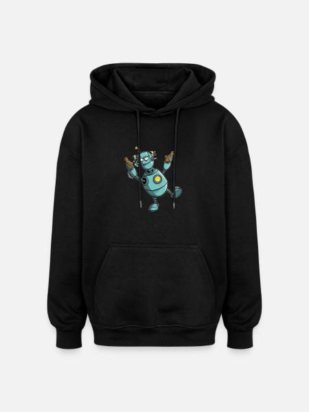 Robots with beer - everything turns - Oversized Unisex Hoodie - black