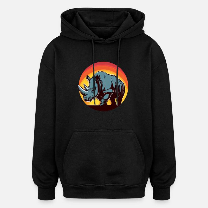 Rhinocéros Sunset Round - Sweat à capuche oversize unisexe - noir