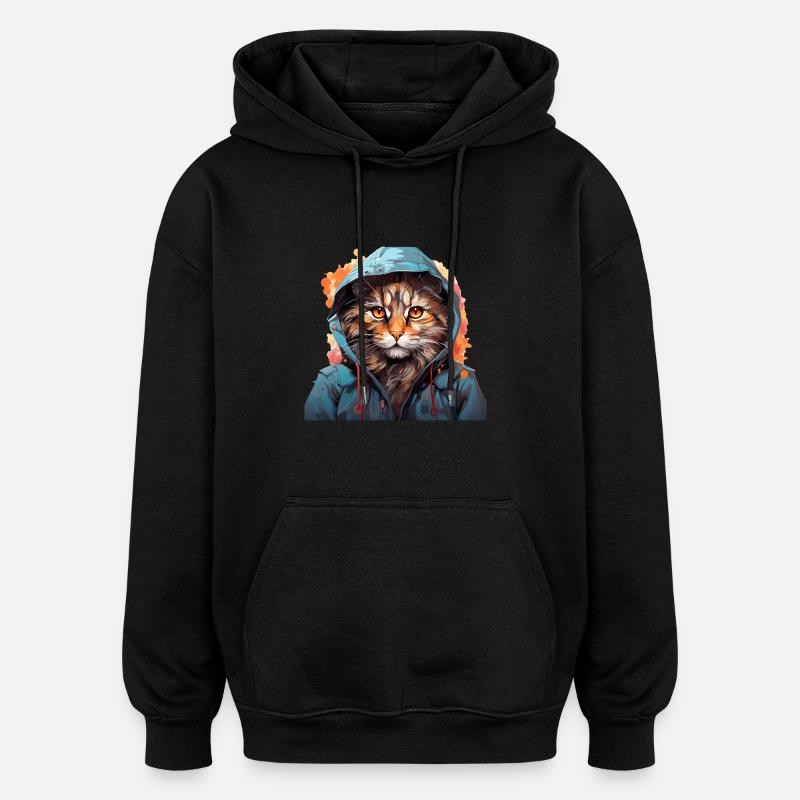 Chat - Sweat à capuche oversize unisexe - noir