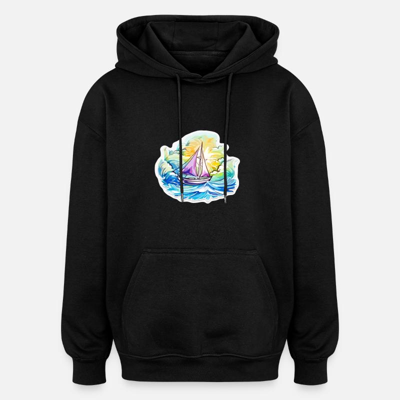 Voilier - illustration - Sweat à capuche oversize unisexe - noir