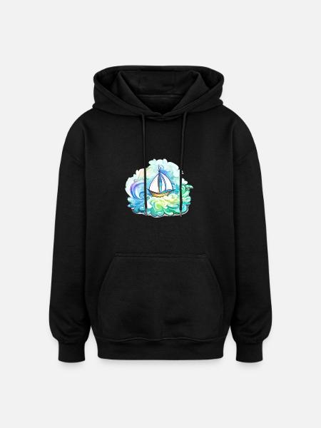 Sailboat - illustration - Oversized Unisex Hoodie - black