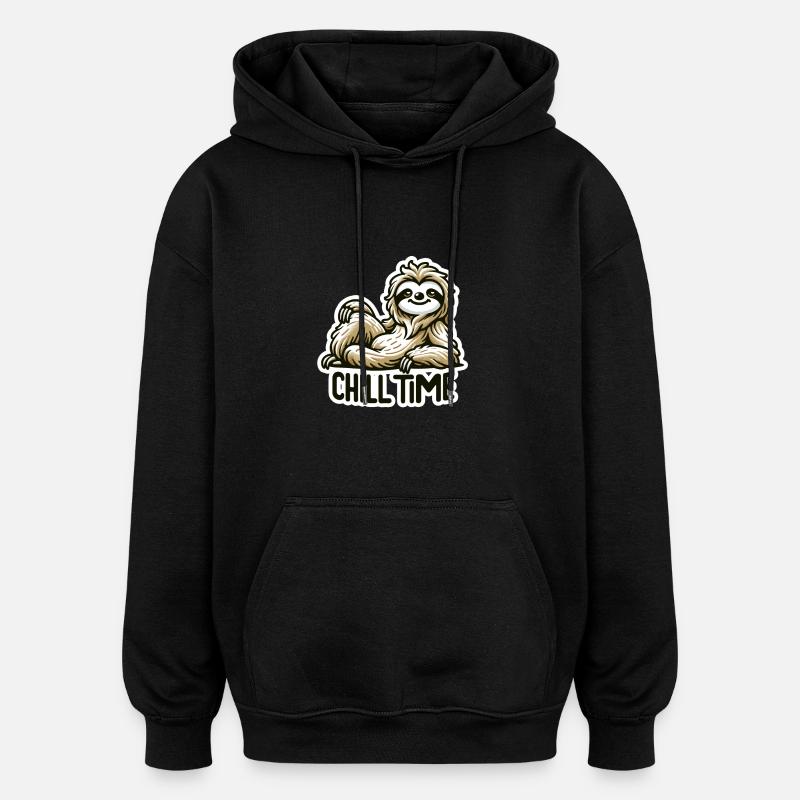 Chill Time - Sloth Illustration - Oversized Unisex Hoodie - black