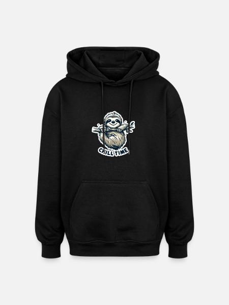 Chill Time - Sloth Illustration - Oversized Unisex Hoodie - black