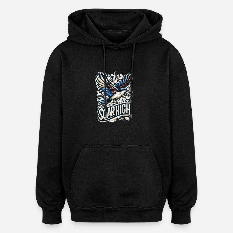 Soar High - illustration d'oiseau - Sweat à capuche oversize unisexe - noir