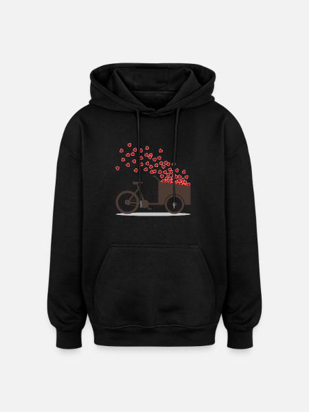 Cargo vélo amour coeurs - Sweat à capuche oversize unisexe - noir